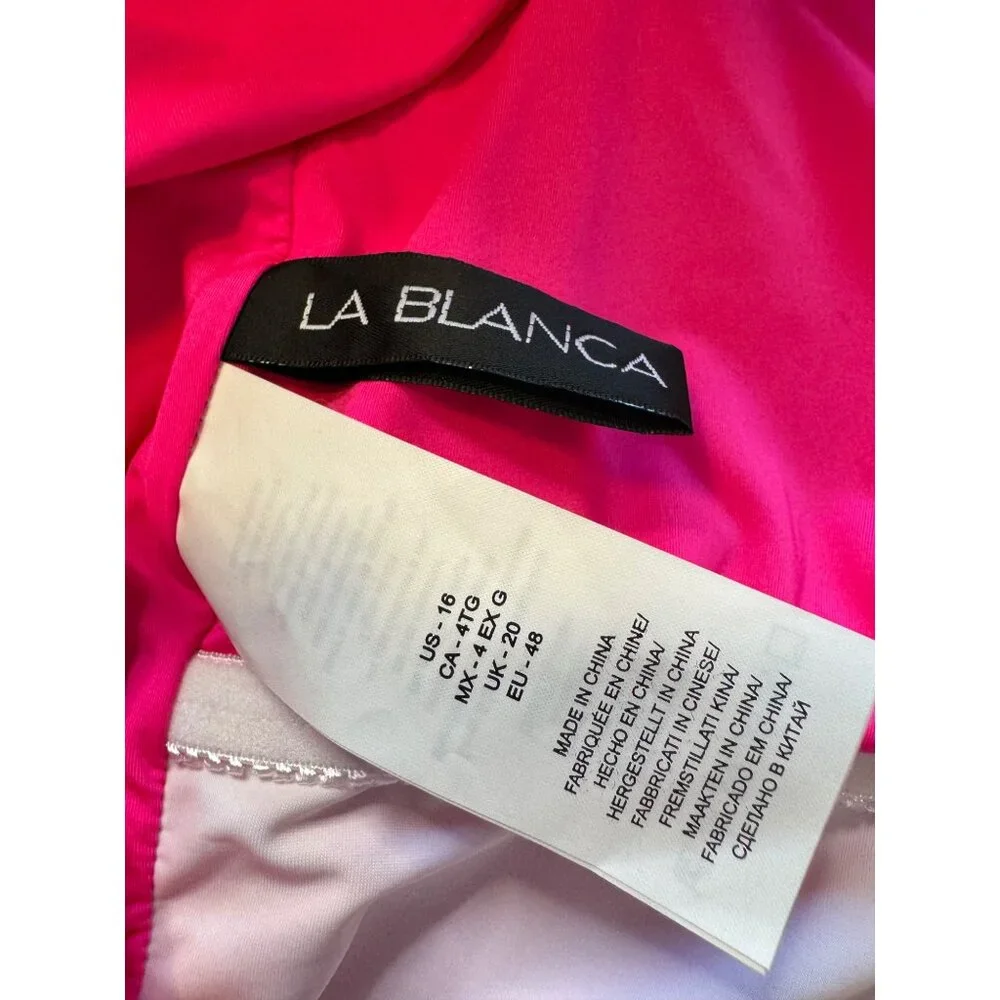 La Blanca Island Goddess Plunge Size 16 Ruffle One Piece Swimsuit Pop Pink NWT $